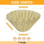 KUFUNG 100 Pack Coffee Filters,1-4 Cup Basket Natural Paper Coffee Filters for Home Office Pour Over, Drip Coffee Maker, Small Basket Style Single Pour Over,Natural Brown Unbleached