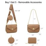 Brown Quilted Crossbody Shoulder Bag with Coin Purse – Lightweight Trendy Handbag for Women