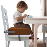 Toddler Booster Seat for Dining Table,Two Elastic Seat Belts, Anti-Scratch PU Skin-Friendly, Waterproof, Anti-Wrinkle, Detachable Non-Slip Bottom – Brown