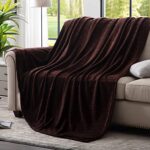 Bertte Plush Throw Blanket Super Soft Fuzzy Warm Blanket | 330 GSM Lightweight Fluffy Cozy Luxury Decorative Stripe Blanket for Bed Couch – 50″x 60″, Brown
