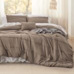 Bedsure Brown Queen Comforter Set – 4 Pieces Pinch Pleat Bed Set, Down Alternative Bedding Sets for All Season, 1 Comforter, 2 Pillowcases, 1 Decorative Pillow