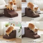 Lesure Dog Stairs for Small Dogs – Dog Ramp for Bed and Couch with CertiPUR-US Certified Foam, Pet Steps with Non-Slip Bottom for Old Cats, Injured Doggies and Puppies, Brown, 3 Steps