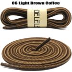 DELELE 2 Pair Round Boot Laces Outdoor Hiking Walking Shoelaces Rope Light Brown Coffee Striped Shoe Lace Work Shoe Strings 27.56 inches