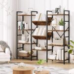 GAOMON Triple Wide 4 Tier Book Shelf, 54.3” Large Bookcase with 11 Open Shelves, Industrial Bookshelves and Bookcases with Metal Frame for Home Office, Study Room, Living Room-Rustic Brown
