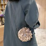 Obosoyo Women Flower Shaped Rhinestone Clutch Soft Satin Wristlet Handbag Round Purse Wedding Party Purse Clutch Evening Bag