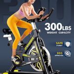 PYHIGH Indoor Cycling Bike Stationary Exercise Bike, Excersize Bike Comfortable Seat Cushion, Belt Drive, Ipad Holder with LCD Monitor for Home Cardio Workout Fitness Machine (Yellow)