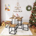 Yaheetech 5 Piece Dining Table & Chair Set – Compact Dining Table Sets Small Kitchen Table with 4 Stools for Dining Room Small Space -Rustic Brown