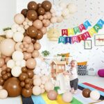 DBKL 138pcs Brown Balloon Garland Arch Kit with Different Size Nude Coffee Brown Ivory White Boho Tan Neutral Balloons for Woodland Teddy Bear Baby Shower Jungle Safari Birthday Party Decorations