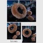 Vacallity 3 Pcs Fluffy Steering Wheel Covers, Universal Soft Comfortable Non-Slip Pure Wool Car Wheel Covers with Handbrake Cover Gear Shift Cover for Woman?Girl,?Brown?
