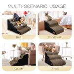 blunique Dog Steps for High Bed, 3-Step Dog Ramps for Small Dogs, Dog Stairs to Bed Pet Stairs for Couch Corduroy Non-Slip High Density Foam Pet Steps, Brown