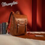Wrangler PU Leather Backpack for Women & Men Business Travel Backpack College Vintage Laptop Brown Backpack with Charger