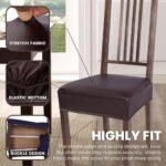 SearchI Waterproof PU Dining Chair Seat Covers Set of 4, Soft Removable Washable Seat Covers for Dining Chairs, Dining Room Seat Cover Slipcover Protector (Rear-Covered, PU Brown)