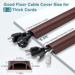 LZEOY 5.5FT Floor Cord Cover, Brown Soft Cable Cover Floor, Large Size Extension Cord Covers for Floor, Power Cord Protector Floor Wire Cover – Cord Channel Diameter: 0.7″ (W) x 0.4″ (H)