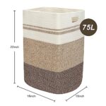Fixwal Laundry Basket, Large Hamper Tall Cotton Rope Woven Decorative Storage with Handles for Living Room, Toys, Towels, Clothes Baby Nursery Bin 16 x 13 x 22inch, Gradient Brown