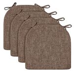 Wellsin Chair Cushions for Dining Chairs 4 Pack – Kitchen Chair Cushions with Ties and Non-Slip Backing – Dining Chair Pads 16″X16″X2″, Brown