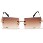 Yimosro Rectangle Sunglasses For Women Men Trendy Rimless Vintage Square Sunglasses For Women Eyewear Unisex Brown