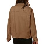 LONGBIDA Women’s Jean Jacket Frayed Washed Button Up Cropped Denim Jacket With Pockets(Brown,S)