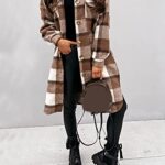 PUWEI Women’s Long Flannel Plaid Jacket Shacket Cozy Lapel Button Down Shirt Jacket Fuzzy Trench Coat(1448-Coffee-XL)