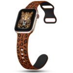 CreateGreat Sport Leopard Engraved Bands Compatible with Apple Watch Band 41mm 40mm 38mm Women, Silicone Luxury Cheetah Designer Sport Strap for iWatch Bands Series SE 8 7 6 5 4 3 2 1.BR&BK