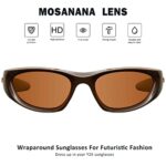 mosanana Y2k Wrap around Sunglasses for Women Men Trendy Cool Cute Funky Fashion Retro Vintage Brown Unique Stylish 90s Aesthetic Shade Sunnies Futuristic Chunky Cyber Ladies Sun Glasses Frame Freak