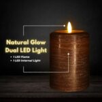 LumiPur Signature Natural Glow Flickering Flameless LED Wax Pillar Candle (3.5″ x 5″, Cocoa Brown)