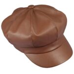 Sportmusies 8 Panels Newsboy Caps for Women, PU Leather Cabbie Painter Hat Gatsby Ivy Beret Cap, Brown