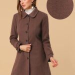 Allegra K Women’s Peter Pan Collar Overcoat Single Breasted Pockets Winter Long Coat X-Large Deep Brown
