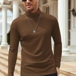 COOFANDY Men’s Slim Fit Basic Turtleneck T Shirts Casual Knitted Pullover Sweaters Brown