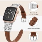 TOYOUTHS Leather Band Compatible with Apple Watch Bands 38mm 40mm 41mm Women, Slim Leather Strap with Designer Dressy Interlock Buckle for iWatch Series 9/8/7/6/5/SE/4/3/2/1, Brown+Silver