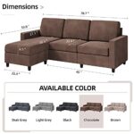 Shintenchi Convertible Sectional Sofa Couch, Modern Linen Fabric L-Shaped , 3-Seat Sofa Sectional with Reversible Chaise for Small Living Room, Apartment and Small Space (Chocolate)