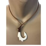 Hawaiian Jewelry Carved Bone Fish Hook Necklace