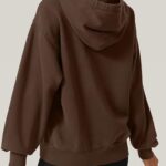 QINSEN Oversized Hooded Coat for Women Zip Up Relax Fit Fleece Hoodie 2023 Fall Casual Jacket Mocha Brown XL