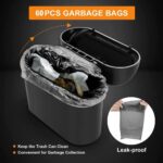 Wontolf Car Trash Can Bin with Lid, 60pcs Trash Bags Small Car Garbage Can Leakproof Mini Car Accessories Trash Bin Car Dustbin Organizer Container for Car Office Brown