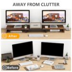 TAVR Dual Monitor Stand Riser, Computer Monitor Stands for 2 Monitors, Extra Long Multifunctional Desktop Organizer Riser for Computer, Laptop, PC, Printer, TV, Max 48.2″ Length, Rustic Brown