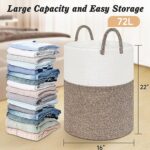 WOWBOX Cotton Rope Laundry Hamper, Large Laundry Basket, Durable Dirty Clothes Basket Laundry Bin for Laundry, Bedroom, Dorm, Towels, Toys (Brown, 72L)