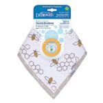 Dr. Brown’s Bandana Bib with Snap-On Removable Teether, Cotton Baby Bib with Soft Fleece Lining for Teething & Drooling, 3m+, 2-Pack, Bees & Gray Honeycomb