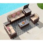 Super Patio 8 Pieces Patio Furniture Sets, All Weather Outdoor Sectional Patio Sofa, PE Wicker Patio Conversation Sets with Storage Box, Coffee Table, 3 Pillows, for Garden, Porch, Backyard, Brown