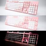 Qisan Mechanical Gaming Keyboard Full Size 104 Keys US Layout Wired Brown Switch Backlit Keyboard with with Pink & White Color