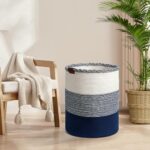 VITASTO Large Laundry Basket, Woven Cotton Rope Storage Decor with Invisible Handle, Laundry Hamper Storage Basket for Clothes, Toys, Blankets in Living Room, Baby Room and Laundry Room (Navy)