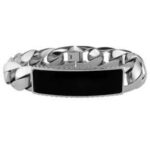 Lavari Jewelers 25 Carat Black Onyx Stainless Steel Bracelet for Men 8.5 Inch Fold Over
