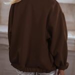 PRETTYGARDEN Women’s 2024 Fall Varsity Bomber Jackets Casual Baseball Collar Button Down Coats Outerwear (Brown,Large)