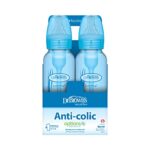 Dr. Brown’s Natural Flow® Anti-Colic Options+™ Narrow Baby Bottles, 8 oz/250ml, with Level 1 Slow Flow Nipple, 4 Pack, Blue/Clear