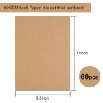 FEPITO 60 Sheets Kraft Paper 8.5 x 11 Inches Brown Paper Letter Size Craft Paper Sheets for Printing Labels DIY Arts and Craft