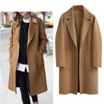 Omoone Women’s Notched Lapel Wool Coats Mid Long Button Pea Coats Warm Thicken Trench Jacket(2629-CamelX1-XXL)