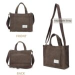 UERRUAM Brown Tote Bag for Women Corduroy Bags Crossbody Bag Purse for Women Travel Bags Handbags Everyday Bag Square
