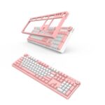 AK515 Wired Mechanical Gaming Keyboard – Brown Switches – PBT Keycaps – Pink-White Matching – White Backlit – Magnetic Suction Panel – Multimedia Keys Roller – for Windows Computer Office Gaming PC