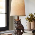 G-SAFAVA 14.25″ Table Lamp: Farmhouse Resin Small Single Lamp with Brown Owl Shape for Living Room Retro Bedside Lamps for Bedroom Rustic Nightstand Lamp(Brown)