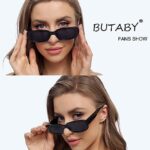 BUTABY Rectangle Sunglasses for Women Retro Driving Glasses 90’s Vintage Fashion Narrow Square Frame UV400 Protection Black & Leopard