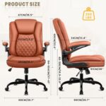 Brick Attic Office Chair, Executive Office Chair Ergonomic Leather Home Desk Chair Swivel Computer Task Chair with Lumbar Support and Flip-up Armrests Brown