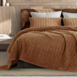 SHALALA Corduroy Quilt King Size 3 Pieces Bedding Set, Striped Bed Cover Cozy Bedspread Coverlet with 2 Matching Pillow Shams,Soft Lightweight Quilt Set for All Season(Caramel, King)